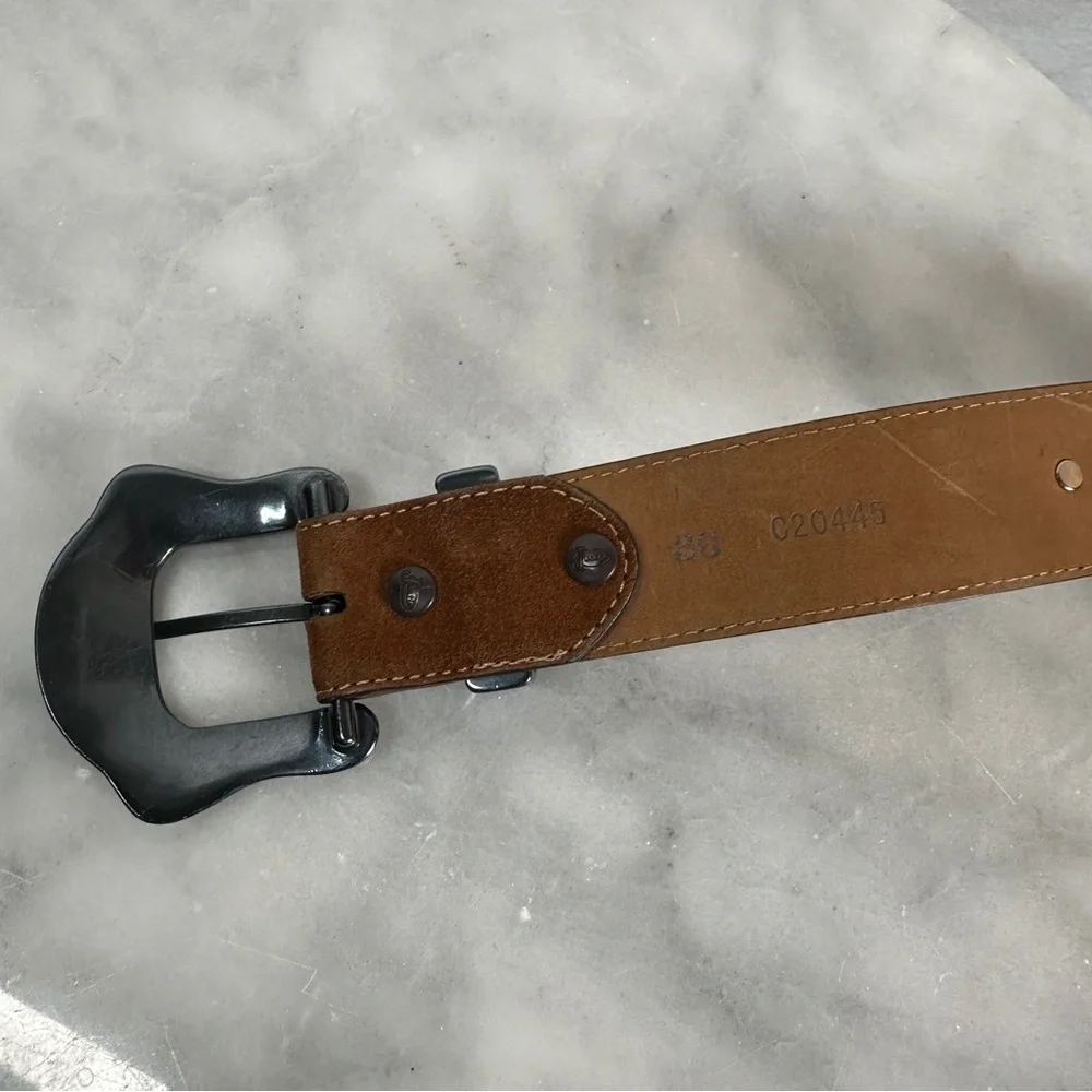 Justin‎ Rhinestone western belt dark brown leather suede silver cowgirl
